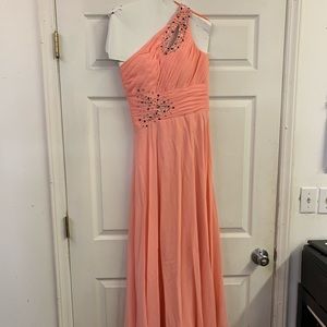 Pink sequin one shoulder prom dress
